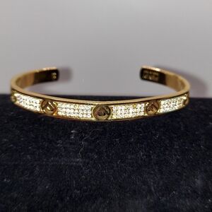 Fendi Rhinestone FF Gold Bangle Cuff Bracelet GC